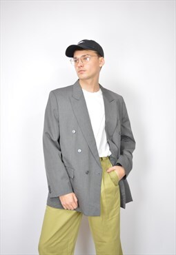 Vintage grey classic 80's wool suit blazer
