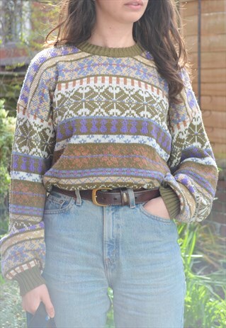 80S VINTAGE MULTI COLOUR ABSTRACT PATTERN KNIT JUMPER