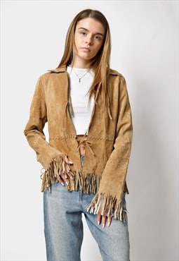 70's brown fringed suede jacket 60s style retro real leather