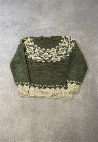 VINTAGE KNITTED JUMPER ABSTRACT PATTERNED CHUNKY SWEATER