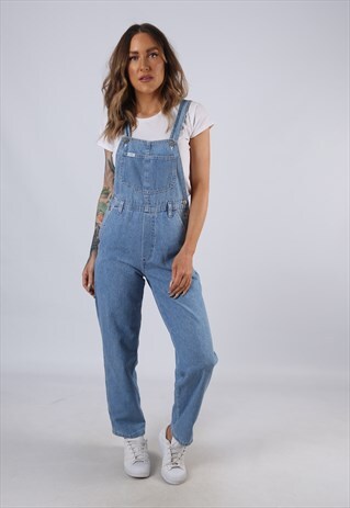 VINTAGE LEE DENIM DUNGAREES WIDE TAPERED LEG UK 8 XS (C3A)