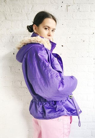 PADDED SKI JACKET/PUFFER COAT WITH FUR HOOD (1990'S/WOMEN'S)