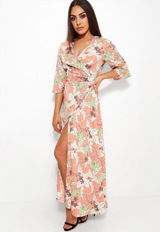 SAI NUDE FLORAL PRINT MAXI DRESS