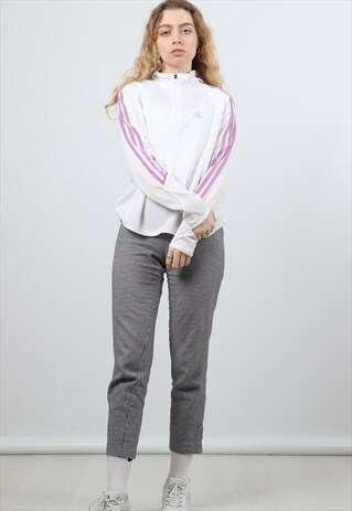ADIDAS SMALL WHITE PRINTED LOGO 1/4 ZIP SPORTS SWEATSHIRT