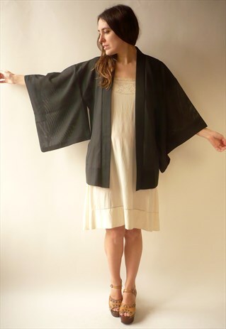 1970'S VINTAGE SEMI SHEER CUTWORK DETAIL JAPANESE KIMONO