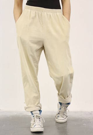 VINTAGE 1990S BEIGE CORDUROY HIGH-WAISTED TROUSER