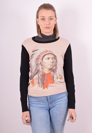 KENZO WOMENS VINTAGE TOP LONG SLEEVE SMALL MULTI 90S