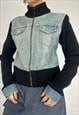 VINTAGE 90S JUMPER JACKET DENIM KNIT CUFFS ZIP UP BOHO Y2K