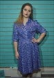 VINTAGE 70S DRESS FLORAL BLUE TEA DRESS RETRO 