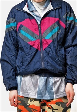 Vintage windbreaker jacket navy blue pink multi colour 90s