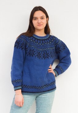 Vintage Women's L XL Sweater Wool Icelandic Jumper Fair Isle