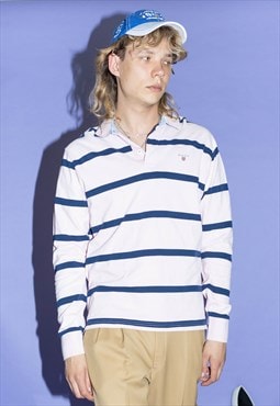 Vintage Y2K frat boy striped longsleeve polo shirt in pink