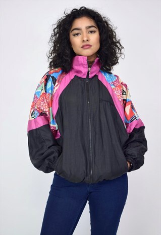 VINTAGE 90'S BLACK PRINTED SERGIO TACCHINI SHELL JACKET