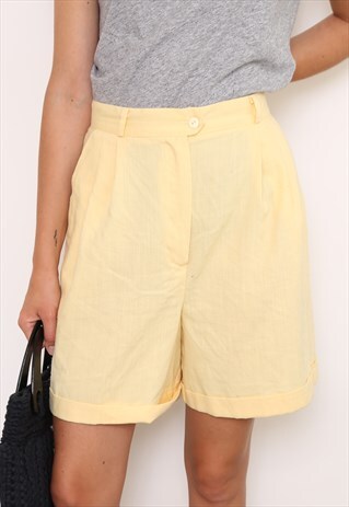VINTAGE 80S YELLOW LINEN COTTON SHORTS