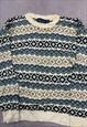 VINTAGE KNITTED JUMPER ABSTRACT PATTERNED GRANDAD SWEATER