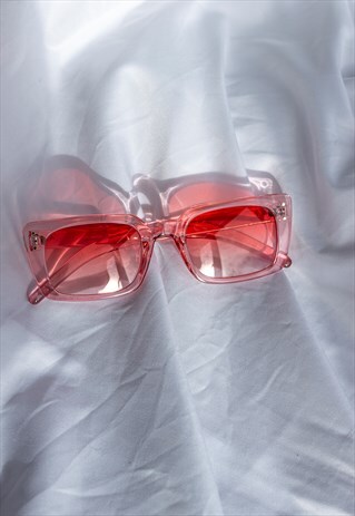 Transparent Pink Wide Rectangle Keyhole Sunglasses