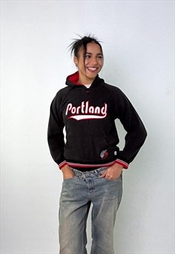 Black 90s NIKE Team Portland Spellout Hoodie Sweatshirt