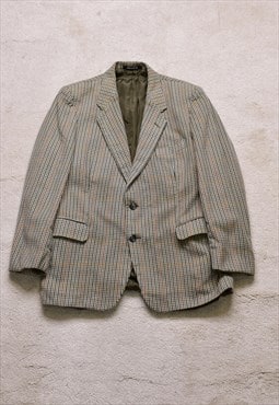 Vintage 90s St Michael Beige Green Check Wool Blazer Jacket 