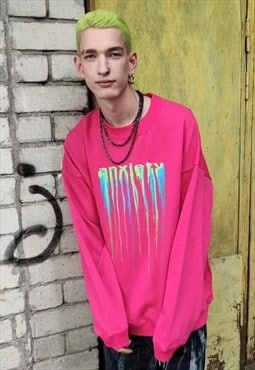 Fluorescent sweatshirt raver jumper slogan top neon pink