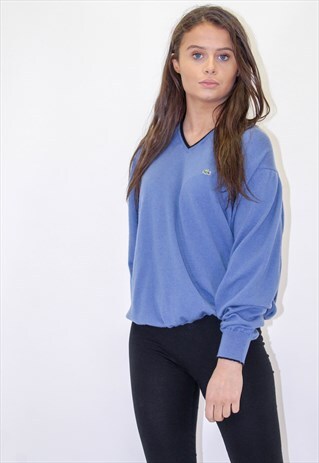 VINTAGE LACOSTE V NECK JUMPER IN BLUE