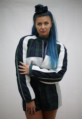 GREEN TARTAN CROPPED BOMBER JACKET
