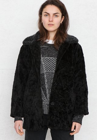 VINTAGE BLACK STEVE KETELL FAUX FUR COAT