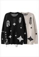 CYBER PUNK SWEATER STAR PATCH JUMPER FUTURISTIC TOP IN BLACK