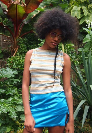 BLUE GOLD GLITTER STRIPPED 70S STYLE TOP