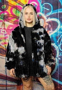 Tie-dye fleece jacket reversible faux fur gradient jacket 