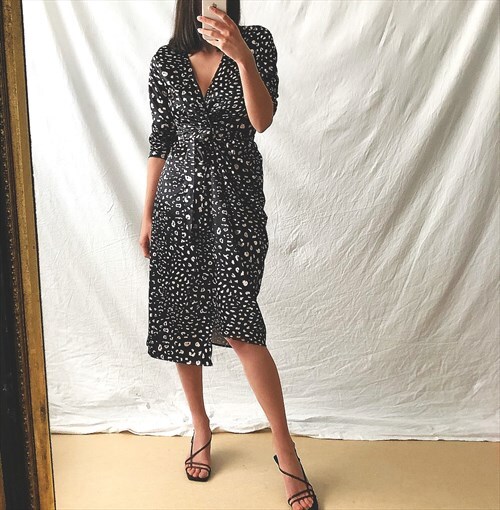 Black and Gold Leopard Wrap Dress