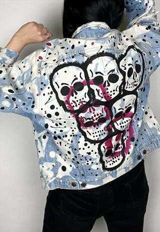 SKULL SPLATTER - REWORKED HAND PAINTED DENIM JACKET SIZE M