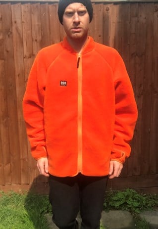 VINTAGE HELLY HANSEN FLEECE JUMPER SWEATER ORANGE WORKWEAR L