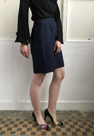 VINTAGE 90' CASSIC ELEGANT NAVY BLUE PENCIL SHINY MINI SKIRT