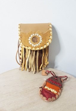 Leather Fringed Bag Set of 2