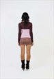 VINTAGE 00S SQUARE CUT BROWN MINI SKIRT