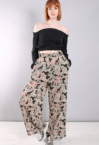 VINTAGE 90S PAISLEY PATTERNED SHEER WIDE LEG TROUSERS