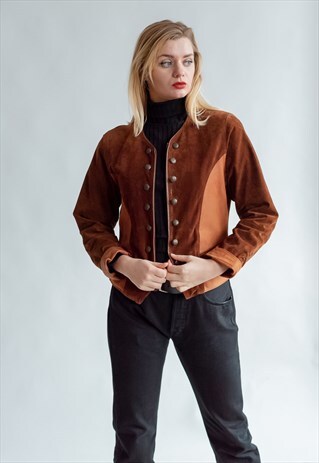 VINTAGE 70S BOHO SUEDE JACKET WITH MILITARY BUTTONS