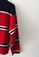 RETRO 70S RED STRIPED CROP SWEATER / JUMPER - LARGE 