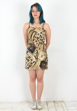 Vintage Women S Summer Dress Mini France Cheetah Print 90's