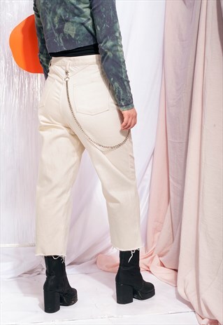 VINTAGE JEANS 90S CROPPED WHITE SLIM DENIM TROUSERS