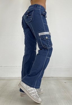 Vintage Y2k Cargo Pants Trousers Low Rise Contrast Stitch 
