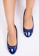 BEXLEY SLIP ON FLAT PUMPS IN NAVY PATENT
