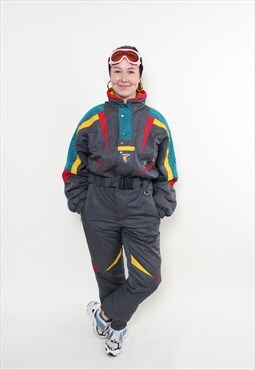 One piece ski suit, retro women ski jumpsuit, vintage 90s