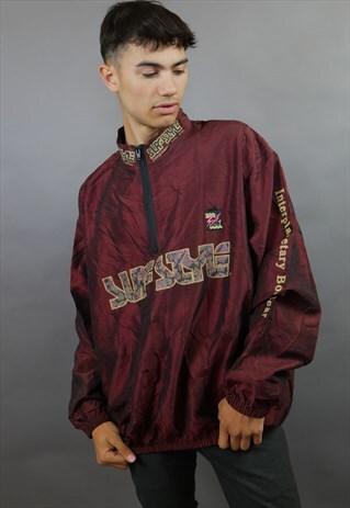 BURGUNDY 1/4 ZIP SPELL OUT WINDBREAKER