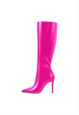 Pointed Toe Stiletto Knee High Rose Red Boots