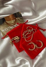 Red Velvet Pouch - Necklace Ring Bracelet Earrings Anklet