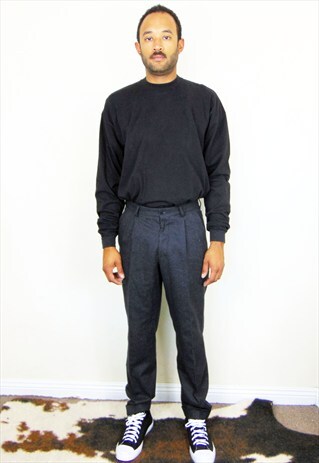90S MINIMALIST HIGH WAIST CHARCOAL GREY WOOL TROUSERS 30