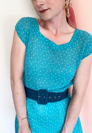 TURQUOISE FIT AND FLARE SUMMER DRESS