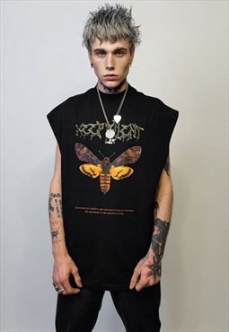 Butterfly sleeveless top Gothic moth t-shirt grunge vest