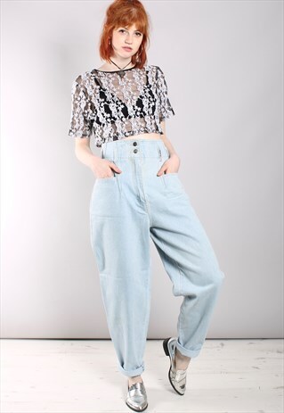 VINTAGE 80S LIGHT WASH HIGH WAISTED MOM JEANS